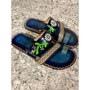 Blue Genuine Leather Handmade Mexican Sandals Huaraches Size 5.5 Womens
